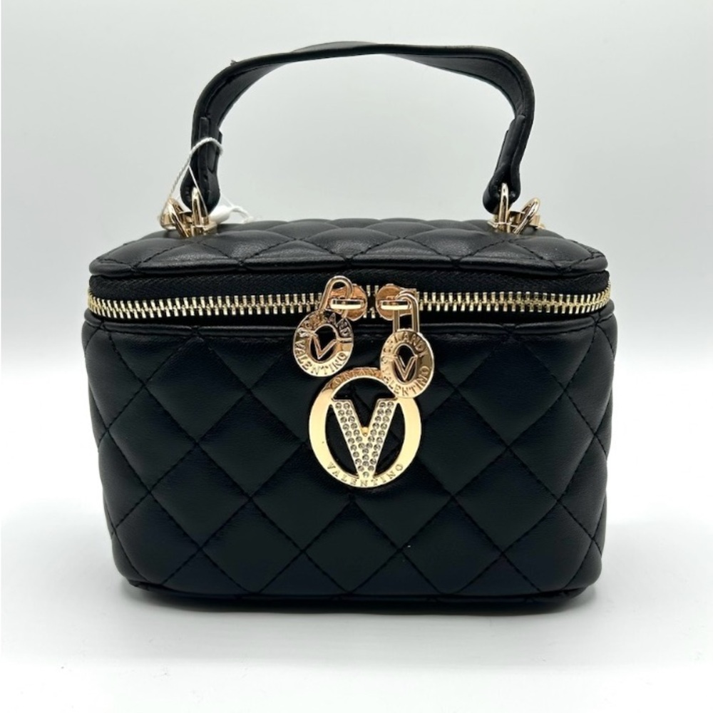 Black Quilted Handbag with Gold Accents